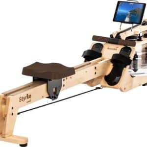 Skandika Styrke Premium Alpenden Roeitrainer - Roeitrainers - Roeiapparaat Fitness - Houten waterroeier & regelbare waterweerstand, waterroeiapparaat voor thuis, gebruiker 200 cm/180 kg - 211x54x68 cm (LxBxH) - Made in Germany – naturel/bruin