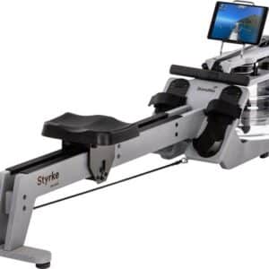 Skandika Styrke Premium Roeitrainer - Roeitrainers - Roeiapparaat Fitness - Echt essenhouten waterroeier & regelbare waterweerstand, waterroeiapparaat voor thuis, gebruiker tot 200 cm/180 kg - 211 x 54 x 68 cm (LxBxH) - Made in Germany – zilver/zwart