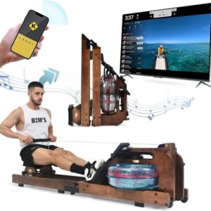 Sweiko Opvouwbare Waterweerstand Roeimachine met Cinema Kaart APP, Indoor Home Fitness Roeimachine