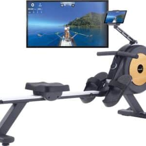 Skandika zelfgenererende roeimachine Njord P6-G | 32 elektrische weerstandsniveaus, tot 200 cm en 135 kg, compatibel met Kinomap-app, roeimachine voor thuis