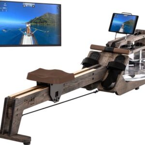 Skandika Styrke Waterroeitrainer – Roeitrainers – Roeiapparaat Fitness – Ontworpen en Gemaakt in Duitsland, roeier van hout, Kinomap app functie – Max. Gebruikersgewicht 180 kg - 211 x 54 x 68 cm (LxBxH) – Made in Germany – zwart hout/bruin