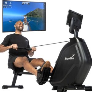 Skandika Munin Roeimachine – Roeitrainers - Roeiapparaat – Fitness voor thuis, met 16-niveau magnetische weerstand – 8 kg vliegwiel massasysteem - Gebruikersgewicht 135 kg – Kinomap App Compatible - Opvouwbaar – Roeimachines - zwart