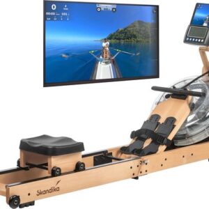 Skandika Nytta Water Roeimachine – Roeitrainers - Houten roeimachine – Inklapbare roeiapparaat – 45° tank - Roeitrainer fitness voor thuis, met waterweerstand, opvouwbaar – Kinomap App Compatible – Max. Gebruikersgewicht 150 kg. – beukenhout