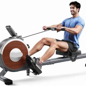 Magnetische Roeitrainer - Roeimachine - Roeitrainer - Roeiapparaat - 16 Weerstandsniveaus - Stil & Krachtig - App Compatibel - Dual Slide Rail - Max 160 kg Belastbaar - Compact & Stevig - Bruin