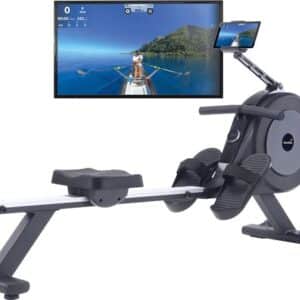 Skandika zelfgenererende roeimachine Njord P6-G | 32 elektrische weerstandsniveaus, tot 200 cm en 135 kg, compatibel met Kinomap-app, roeimachine voor thuis
