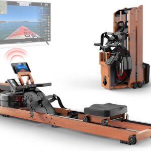 Roeimachine Voor Thuis Van Eikenhout Waterroeiapparaat Opvouwbaar Met Bluetooth Display & 30 Dagen Gratis Kinomap Lidmaatschap Roeimachine Met Verstelbare Tablethouder 150kg Draagvermogen