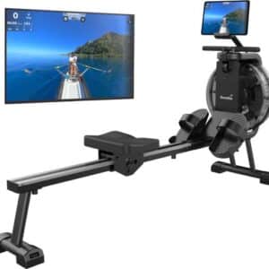 Skandika Mora Water Roeimachine – Roeitrainers - Roeimachine – Roeiapparaat – Fitness voor thuis, met waterweerstand – Kinomap App Compatible, Bluetooth, Computer, Tablet Houder – Ruimtebesparende Roeimachines – Roeimachines - zwart