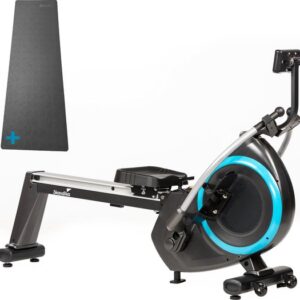 Skandika Nordlys Roeimachine SET – Roeimachine - Roeiapparaat (170 x 49 x 120 cm) + Mat (65 x 230 cm) - Inklapbaar, magneetrem, tablethouder, 16 niveaus, 21 programma's, trainingscomputer – Home fitness apparatuur – zwart blauw
