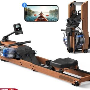 Water Roeimachine - Roeimachine - Magnetische Roeitrainer - Roeiapparaat - Ergonomisch Zitvlak - Max 181kg - 15L Watertank - Opvouwbare - met Bluetooth Monitor - Houten Frame - Voor Thuisgebruik - Zwart