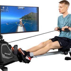 Skandika Venn Roeimachine – Roeitrainers - Home roeiapparaat fitness - Tablet houder, roeier met multifunctionele computer, 8 weerstandsniveaus instelbaar, onderhoudsarm - Fitnessapparaten - grijs
