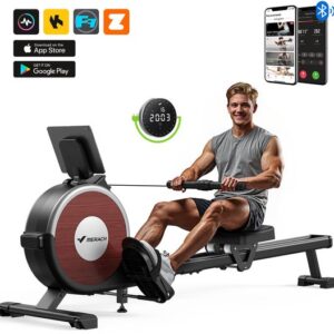 MERACH Stille magnetische roeimachine voor thuis - Inklapbaar - 16 weerstandsniveaus - Dubbele glijrails - Bluetooth met exclusieve app - Verstelbare tablet-houder - LCD-display - Ideaal voor cardio-training - Belastbaar tot 158 kg