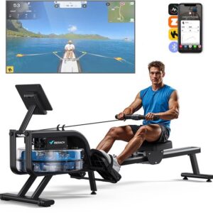 MERACH Waterroeimachine - Stille training tot 136 kg - 15L watertank - Stalen frame - Eenvoudig te verplaatsen - LCD-monitor - Ergonomisch zitje - Bluetooth & Kinomap-compatibel - Ruimtebesparend ontwerp - Echt-tijd fitnessmonitoring - Inklapbaar