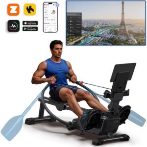 MERACH 2025 Roeimachine - Magnetisch systeem - Tot 158 kg - Ergonomisch zitje - LCD-display - Tablet-houder - Interactieve app - Bluetooth - Kinomap-compatibel - 7 trainingsmodi - Full-body training - 36 kg weerstand