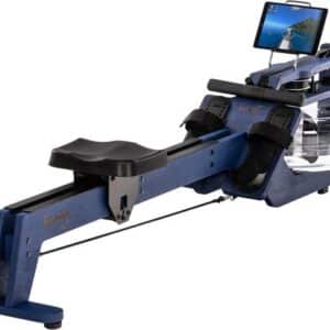 Skandika Styrke Premium Roeitrainer - Roeitrainers - Roeiapparaat Fitness - Echt essenhouten waterroeier & regelbare waterweerstand, waterroeiapparaat voor thuis, gebruiker 200 cm/180 kg - 211x54x68 cm (LxBxH) - Made in Germany – kobalt blauw/zwart