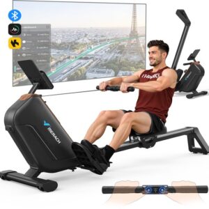 MERACH Roeimachine voor thuis - Stille magnetische roeitrainer - LCD-display - 16-staps magnetisch systeem - Bluetooth-monitor - Verstelbare tablet-houder - Slimme app-monitoring - Eenvoudige montage - 160 kg gewichtscapaciteit - Verticale opslag