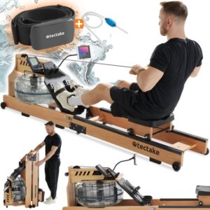 tectake® - Roeimachine - Houten roeimachine - Opvouwbare roeimachine voor thuis - Thuistrainingsapparaat - Incl. tablethouder en wieltjes - Verstelbare weerstand - Draagvermogen tot 150kg