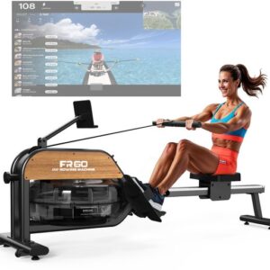 MettleMatic Roeitrainer met Waterweerstand - Roeimachine met tablethouder en LED Bluetooth scherm - Roeiapparaat voor thuis met 6 weerstandsniveaus - Hometrainer inklapbaar - Geschikt voor gebruikers tot 200cm