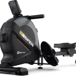 Hop-Sport Opvouwbare Roeitrainer HS-080R Aspen, 16 Niveaus Magnetische Weerstand tot 30 kg, Multifunctioneel LCD-Scherm, Tablethouder, Draagcapaciteit 120 kg, Goud