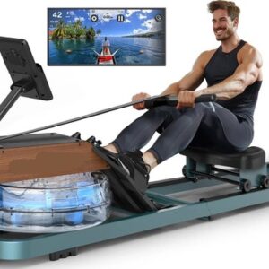 Water Roeimachine - Roeimachine - Magnetische Roeitrainer - Roeiapparaat - Opvouwbare - met Bluetooth Monitor - van Massief Hout - Ergonomisch Zitvlak - Max 160kg - 14L Watertank - Met Tablet Houder - Voor Thuisgebruik - Blauw