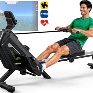 Magnetische roeimachine met 16 niveaus weerstand, Bluetooth-connectiviteit, ondersteunt een hoogte van 150-200 cm en een laadcapaciteit van 160 kg