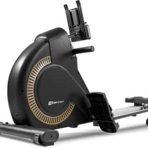 Hop-Sport HS-095R Spike roeitrainer opvouwbaar voor thuis incl. mat - roeitrainer met magnetische weerstand, LCD display, 12 programma's, wedstrijdmodus en WATT functie, tot 150 kg, Gouden