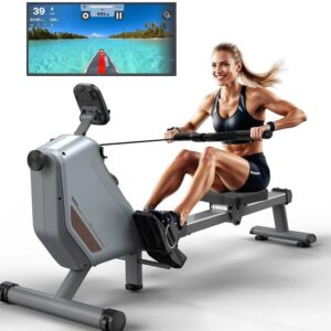 Roeimachine - Magnetische Roeitrainer - Roeiapparaat - Opvouwbare - met 16 Weerstandsniveaus - Bluetooth Connectie - LCD Display - 300N Weerstand - Max 150kg - Ergonomisch Ontwerp - Stil en Compact - Grijs