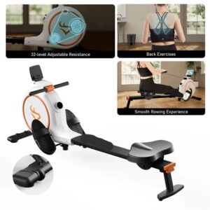 Roeimachine - Roeiapparaat - Magnetische Roeitrainer Fitness - 32 Weerstandsniveaus - LED Display - Bluetooth Smart Rower - Geluidsstil - 300LBS Draagvermogen - Wit