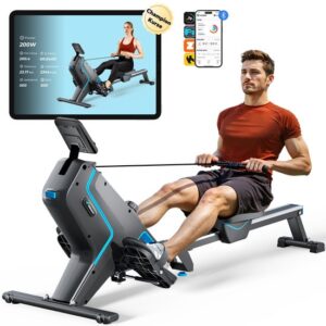 MERACH Roeimachine voor thuis - Inklapbaar - 16 weerstandsniveaus - LCD-display - Stille magnetische rem - Gepolsterd zitje - Exclusieve app en spellen - Kinomap app-compatibel - Eenvoudige montage - Ergonomisch - Geschikt voor full-body training