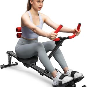 Roeitrainer Inklapbaar - Hometrainer - Roeimachine Fitness - Zwart en Rood