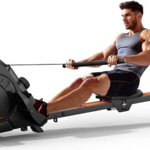 Hop-Sport Magnetische Roeier HS-030R Boost, 10 Niveaus Van Stille Magnetische Weerstand, Vliegwiel 9 kg, Indoor Opvouwbare Roeimachine, LCD Monitor en Transport Wielen, voor Thuisgebruik, max. 120 kg