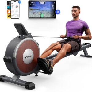 MERACH Magnetische roeimachine met bluetooth - 16 weerstandsniveaus - Stille roeitrainer voor thuis met exclusieve app - LCD-gegevensweergave - Eenvoudige montage - Geüpgradede dubbele glijrails - verticaal opbergen