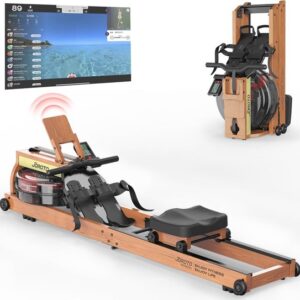 Roeimachine voor thuis van eikenhout - Opvouwbaar waterroeiapparaat met Bluetooth-display