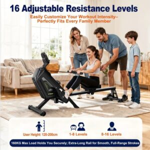 Roeitrainer – Roeimachine – Roeiapparaat – Fitnessapparaat – Trainingsmachine – Magnetisch Weerstandssysteem 16 Niveaus – Inklapbaar Met Max. 160 kg Draagkracht