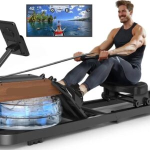 Water Roeimachine - Roeimachine - Magnetische Roeitrainer - Roeiapparaat - Opvouwbare - met Bluetooth Monitor - van Massief Hout - Ergonomisch Zitvlak - Max 160kg - 14L Watertank - Met Tablet Houder - Voor Thuisgebruik - Zwart