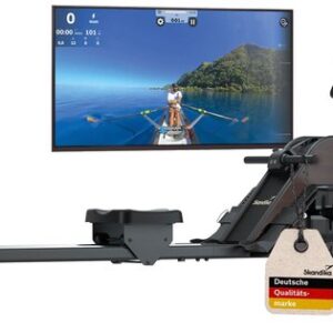 Skandika Roeiapparaat Nemo III Hybrid - Water- en magneetweerstand, 32 elektronische weerstandsniveaus, 15 programma’s, tot 200 cm, app-compatibel | Waterroeier, fitnessapparaat voor thuis (Hout)