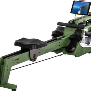 Skandika waterroeier Styrke Premium - Made in Germany, roeimachine water van hout, Kinomap app-functie, roeitrainer voor thuis, essen uit Duitsland, rood gekleurd geolied, tot 180 kg