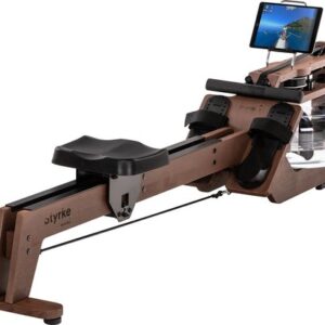 Skandika waterroeier Styrke Premium - Made in Germany, roeimachine water van hout, Kinomap app-functie, roeitrainer voor thuis, essen uit Duitsland, rood gekleurd geolied, tot 180 kg