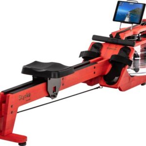 Skandika waterroeier Styrke Premium - Made in Germany, roeimachine water van hout, Kinomap app-functie, roeitrainer voor thuis, essen uit Duitsland, rood gekleurd geolied, tot 180 kg
