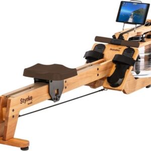 Skandika Styrke Premium Kersenhout Roeitrainer - Roeitrainers - Roeiapparaat Fitness - Houten waterroeier & regelbare waterweerstand, waterroeiapparaat voor thuis, gebruiker 200 cm/180 kg - 211x54x68 cm (LxBxH) - Made in Germany – naturel/bruin
