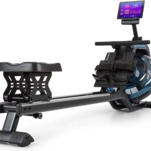 Capital Sports Flow Rudergerät Wasserrudergerät met 80 cm Gleitbahn, Rudergerät Wasser Widerstand: 6 Stufen / max. 14 Liter met Trainingscomputer, schwarz/silber – geschikt voor thuisfitness en sportschoolgebruik, duurzame constructie, eenvoudig te m