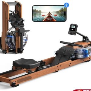 Water Roeimachine - Roeimachine - Magnetische Roeitrainer - Roeiapparaat - Ergonomisch Zitvlak - Max 181kg - 15L Watertank - Opvouwbare - met Bluetooth Monitor - Houten Frame - Voor Thuisgebruik - Zwart