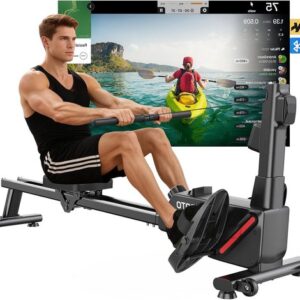 Roeimachine – Roeitrainer – Fitnessroeier – Workout Machine – Thuisfitness – 16 Weerstandsniveaus – Ultrastille Magnetische Weerstand – Bluetooth Kinomap App – Dubbele Rails – Compact Opvouwbaar – Geschikt tot 158 kg – Zwart