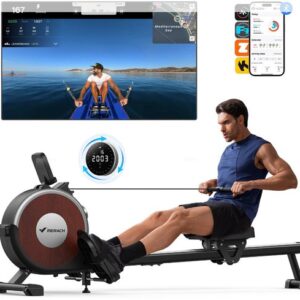 MERACH Stille magnetische roeitrainer voor thuis - Inklapbaar roeimachine - 16 weerstandsniveaus - Dubbele glijrails - Bluetooth met exclusieve app - Verstelbare tablet-houder - LCD-display - Ideaal voor cardio-training - Belastbaar tot 158 kg