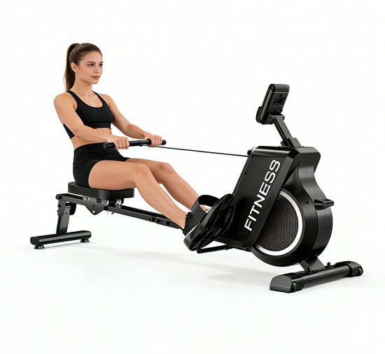 Gywowken Roeitrainer - Magnetische weerstand Roeimachine - 16 weerstandsniveaus - Roeiapparaat Compact voor thuis - met LCD-scherm - Maximale capaciteit 150 kg - Stil - Zwart