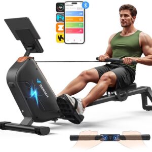 MERACH Ruderapparaat voor Thuis - Stil, Opvouwbaar Magnetisch Roeitoestel - met LCD-Display, Bluetooth-verbinding - Zelfaangedreven, Compatibel met Kinomap - Tablet- en Fleshouder, Magnetische Weerstand - Eenvoudige Montage, Ruimtebesparend - 158 kg