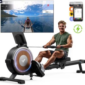 MERACH Elektronische roeitrainers met 16 weerstandsniveaus - Zelfopwekking roeimachine - Stabiel dubbelrails ontwerp - LCD-display - 90% voorgemonteerd - Tablet-houder - MERACH & Kinomap app - Verticale opslag - Belastbaar tot 158 kg - Stille workout