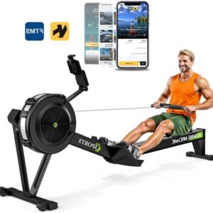 Roeimachine – Roeitrainer – Roeiapparaat – Fitness Roeimachine – Air Resistance Rowing Machine – 10 Weerstandsniveaus – Draadloos Smart Display – Inklapbaar – Max 160 kg Belastbaar