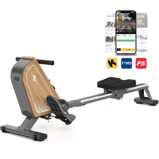 Magnetische Roeitrainer – Roeimachine – Fitness Roeier – Indoor Rower – Home Gym Roeitrainer – 16 Weerstandsniveaus – Draagvermogen 150 kg – Draadloze Monitor – Compact Vertical Opbergbaar – Grijs
