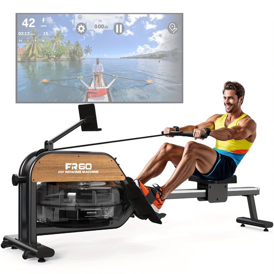 Water Roeimachine – Roeitrainer – Fitness Roeimachine – Home Gym Roeier – Indoor Rower – 28L Waterweerstand – LED Display Met Tablet Houder – Zwart