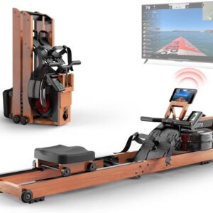 Roeimachine voor Thuis van Massief Eikenhout – Opvouwbaar Water Roeiapparaat met Bluetooth Display – Inclusief 30 Dagen Kinomap – Tablethouder – 150 kg Draagvermogen